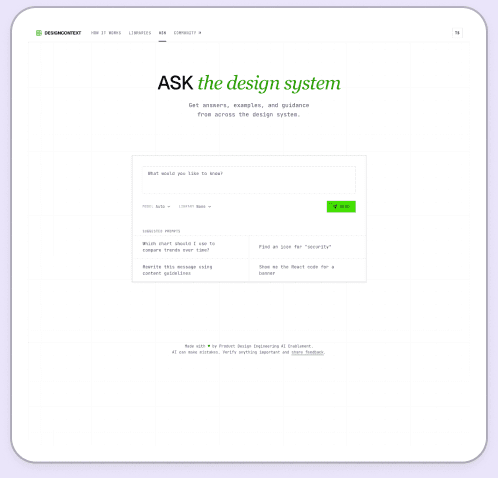 Design Context 'Ask the design system' AI assistant page